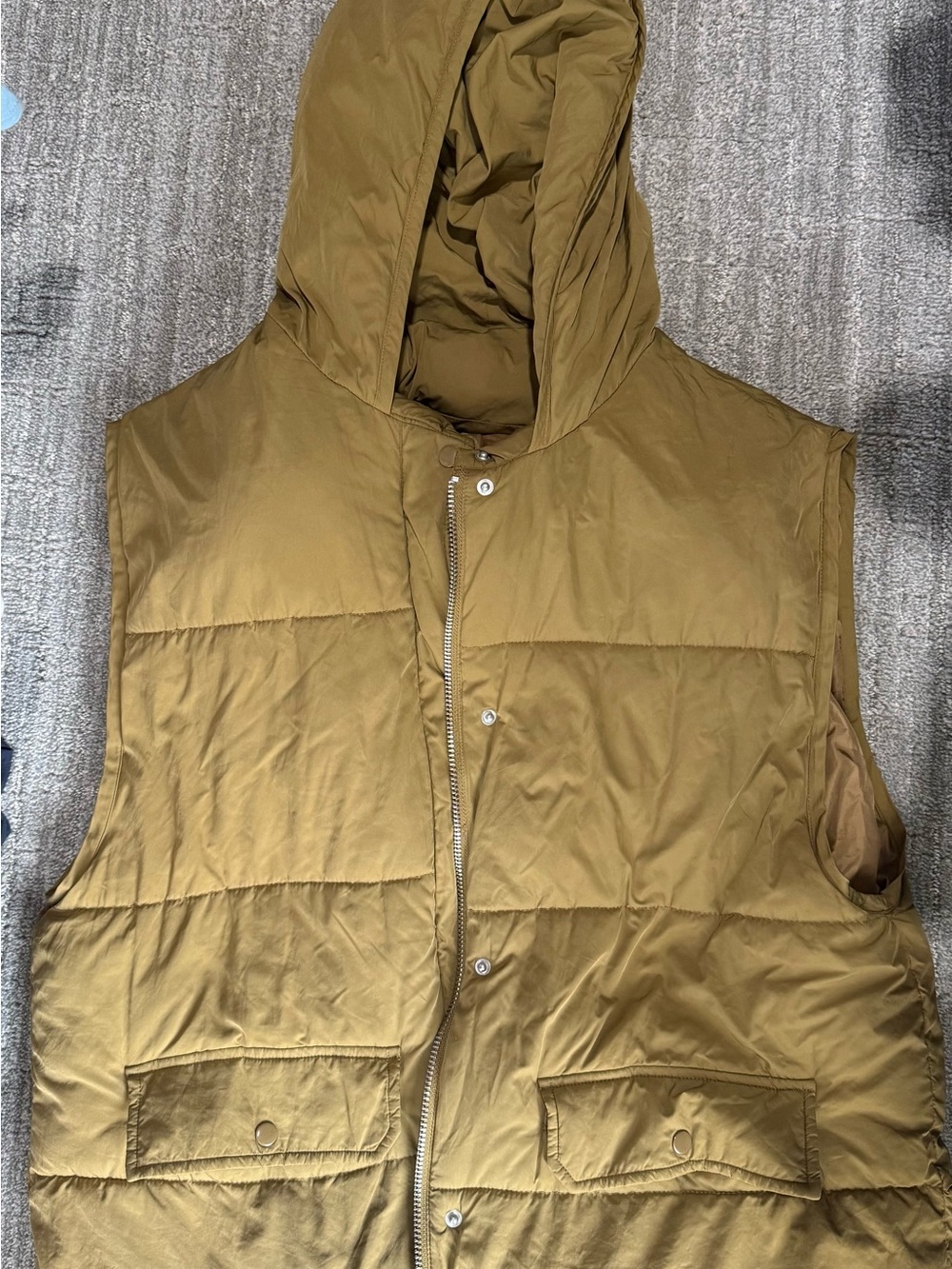 Free People Hooded Puffer Vest in Olive